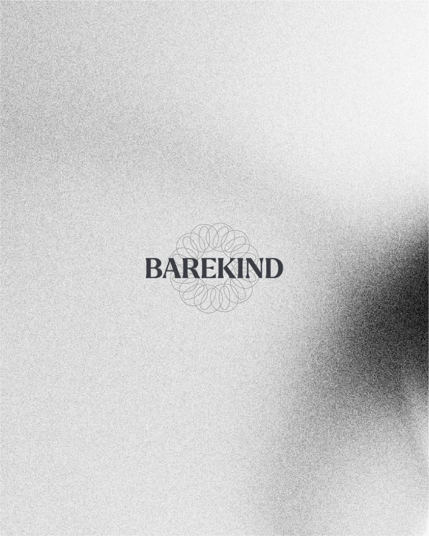 Barekind wordmark on soft-focus grain
