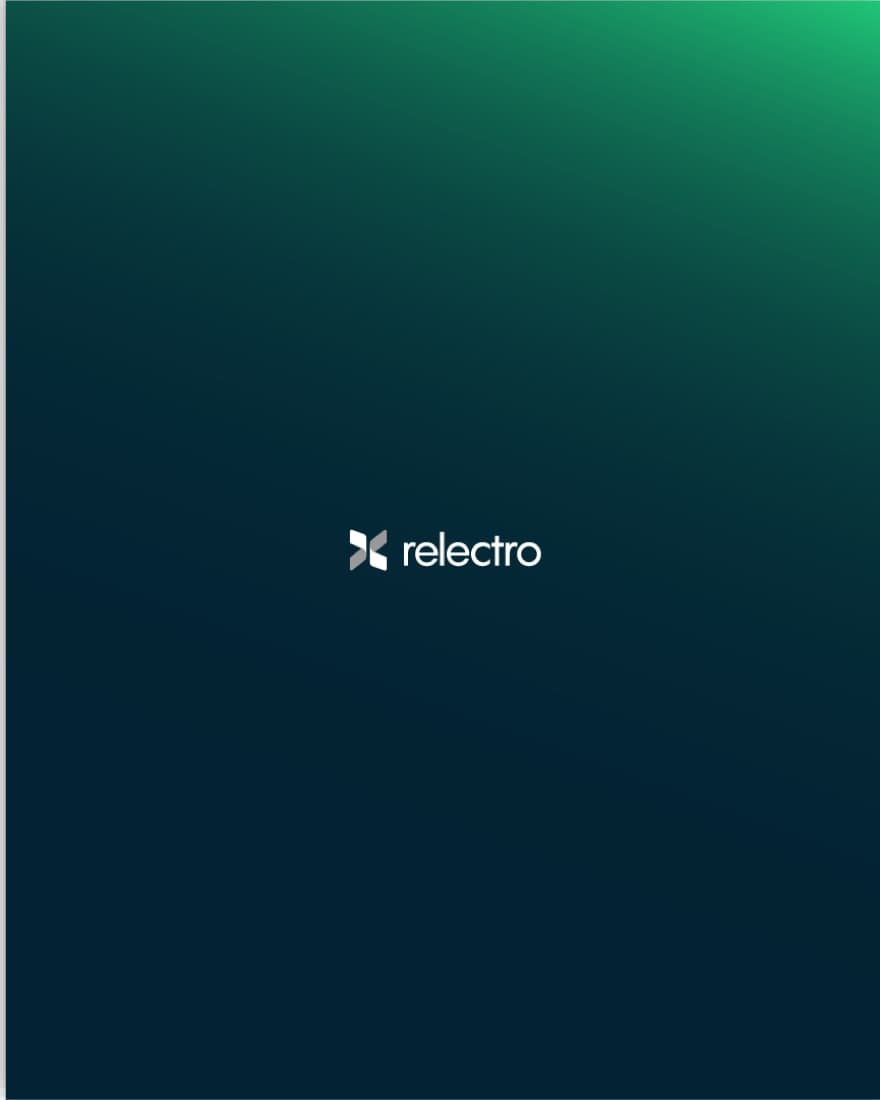 Relectro brand mark on deep teal