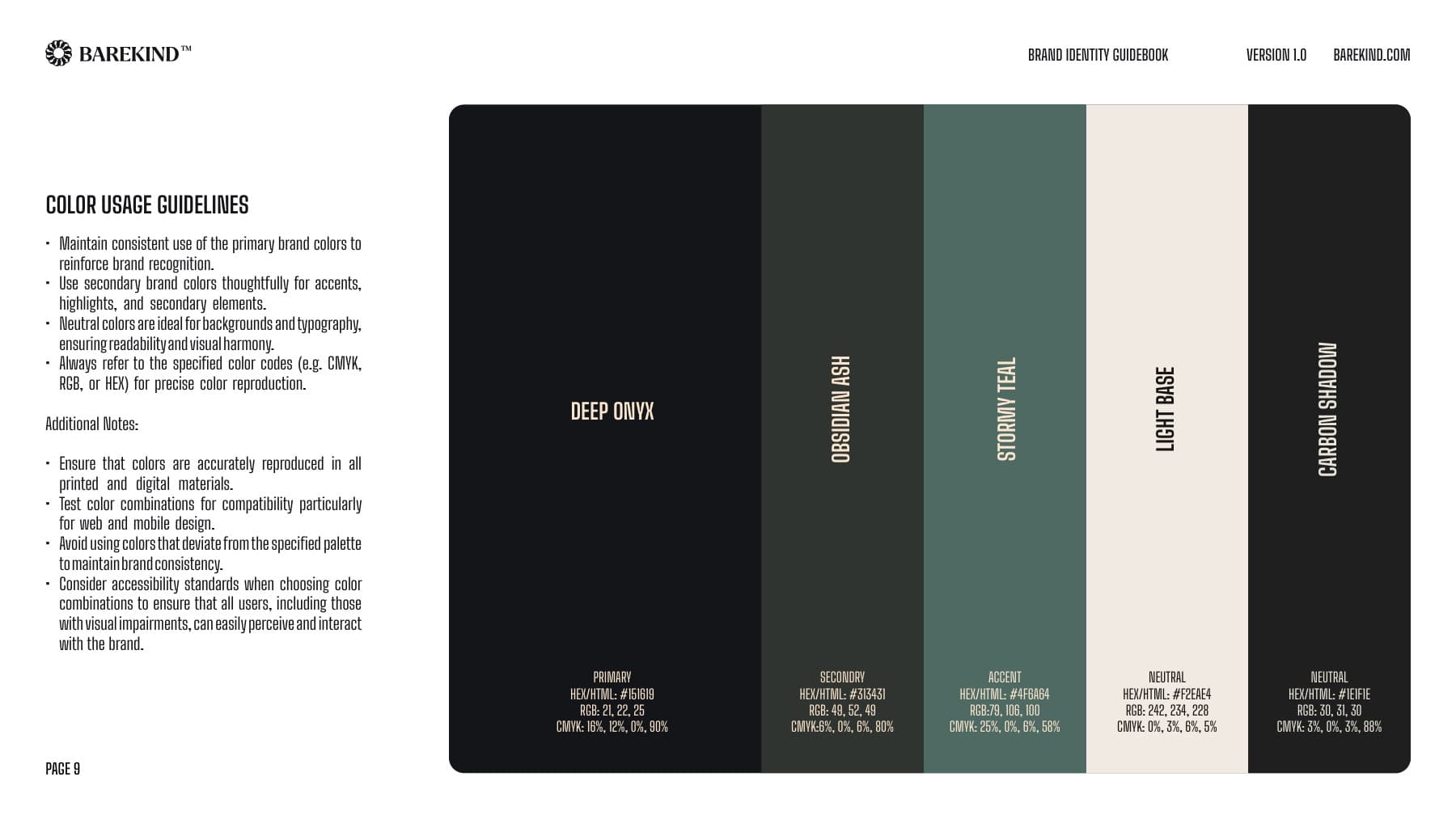 barekind brand guidebook — colour palette