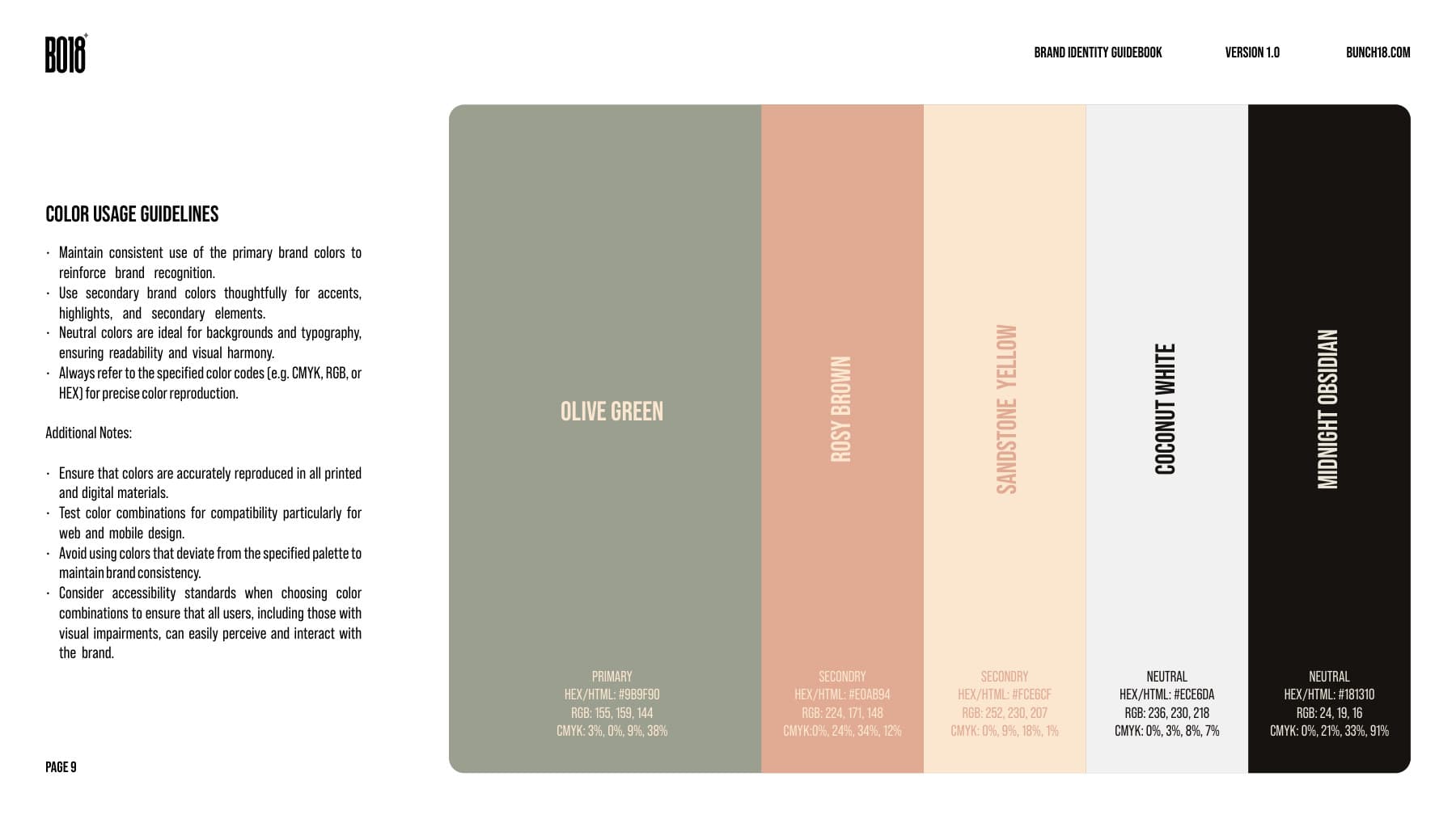 bo18 brand guidebook — colour palette