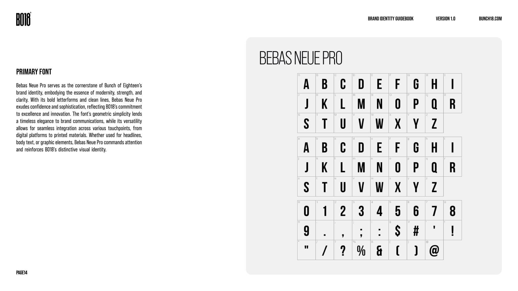 bo18 brand guidebook — Bebas Neue specimen