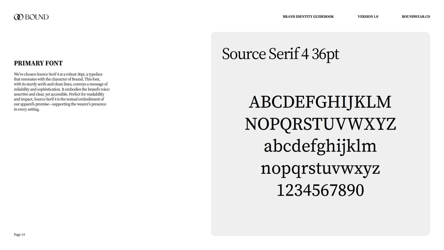 bound brand guidebook — Source Serif specimen