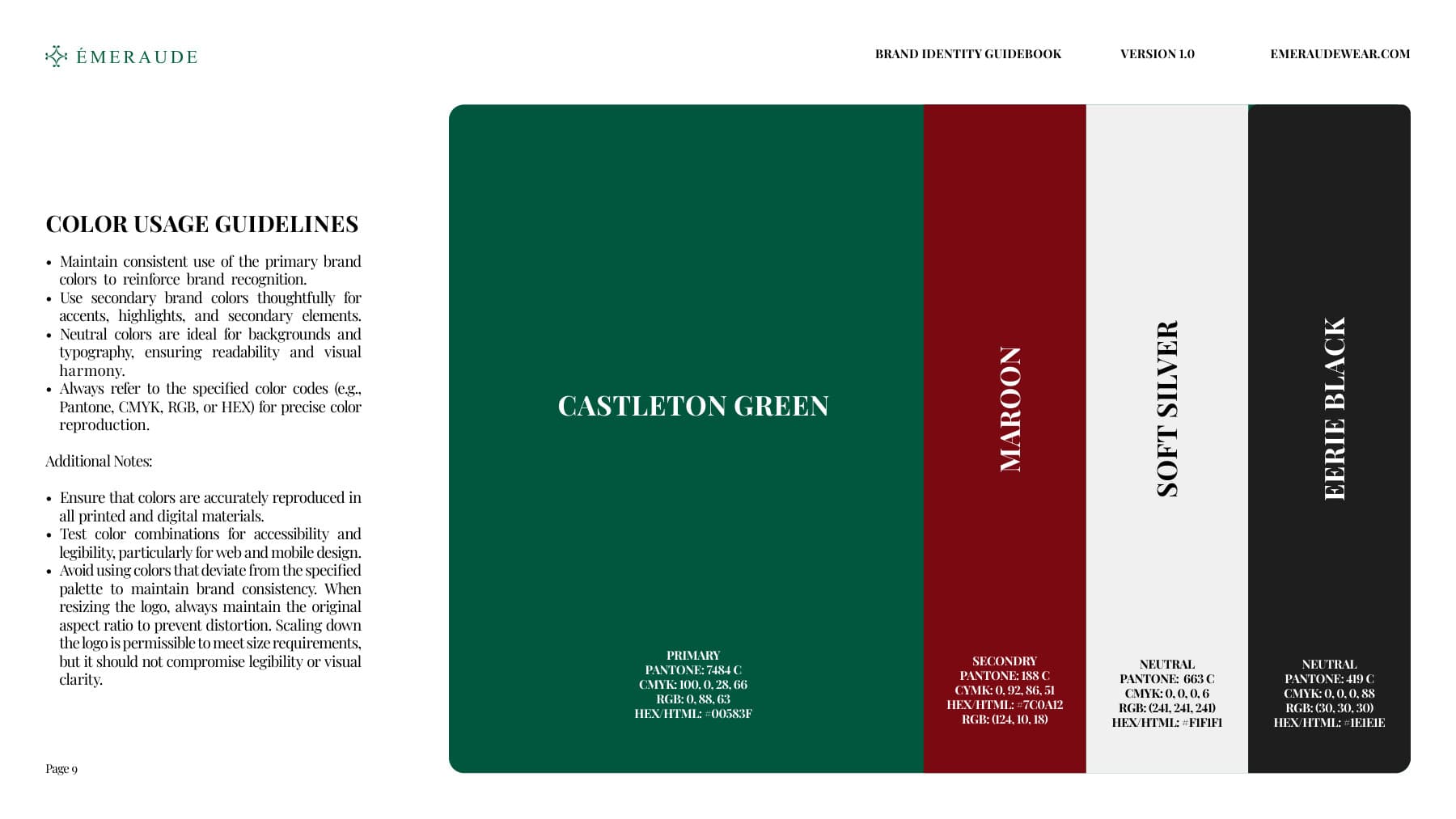 emeraude brand guidebook — colour palette
