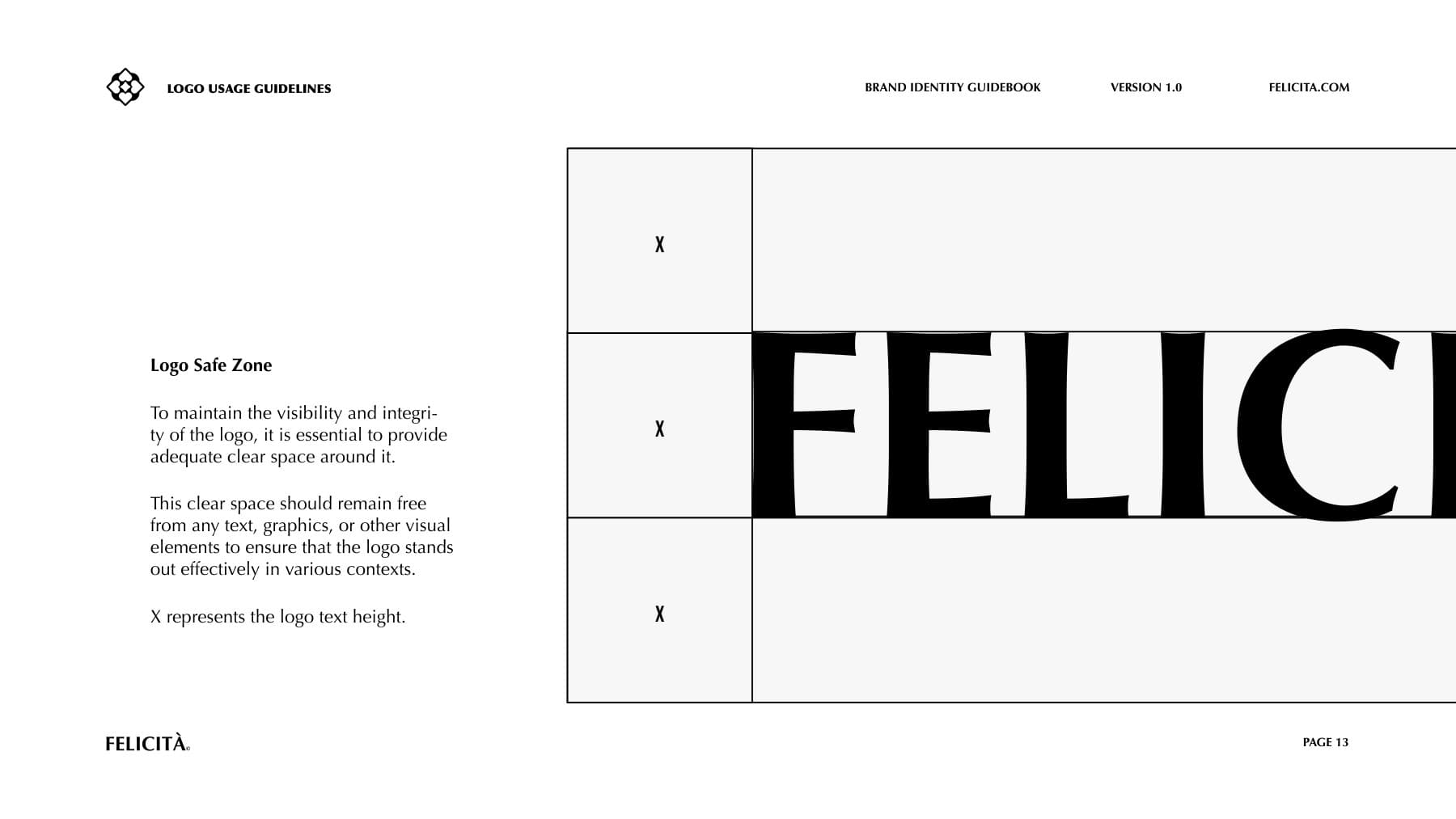 felicita brand guidebook — logo safe zone and construction
