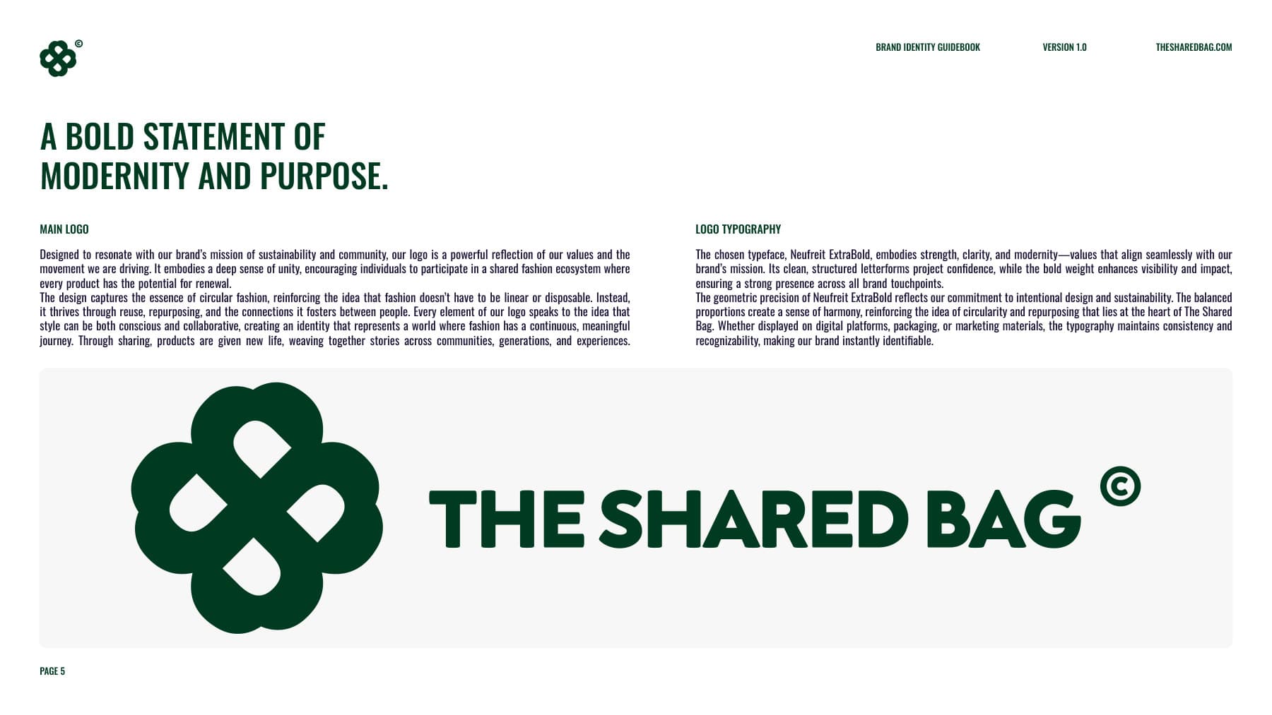 the shared bag brand guidebook — the clover mark revealed